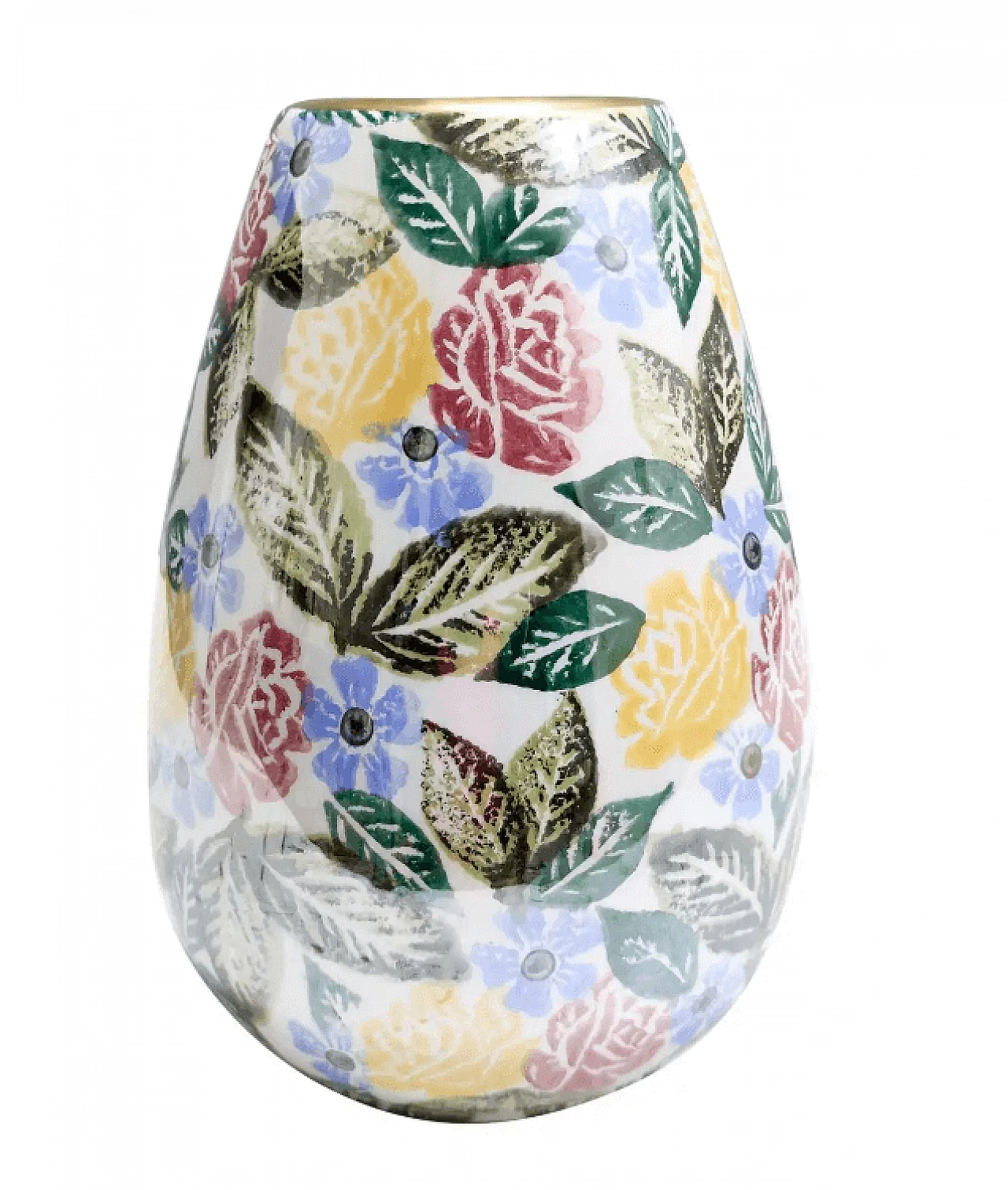 Vaso da fiori in porcellana di Bassano dipinta con motivi floreali, anni '60 1
