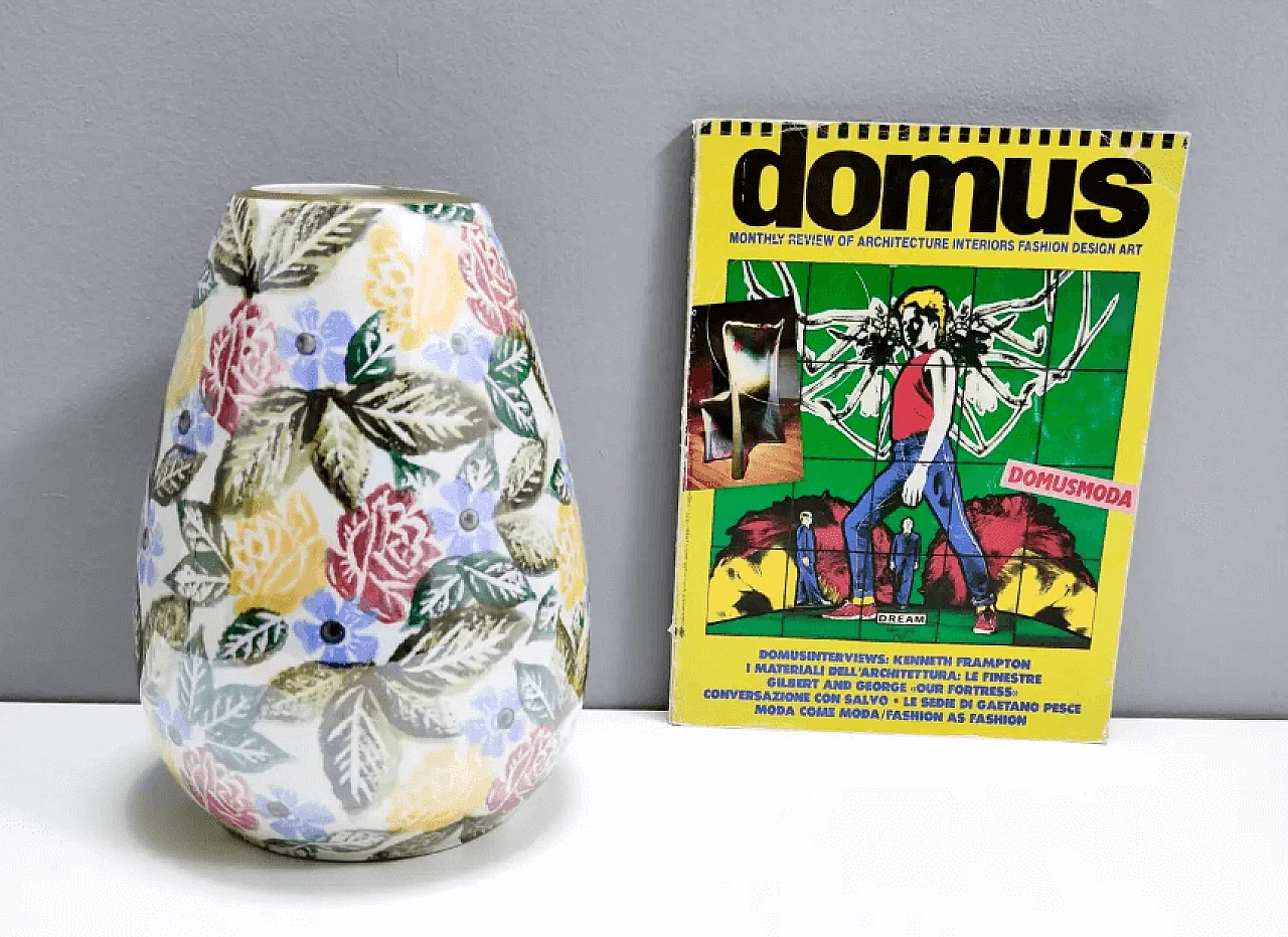 Vaso da fiori in porcellana di Bassano dipinta con motivi floreali, anni '60 3