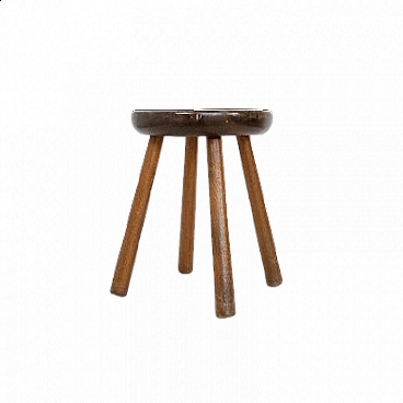 Sgabello in legno di castagno, anni '70