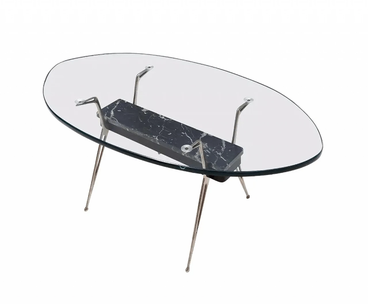 Oval glass coffee table with Portoro marble, 1950s 1