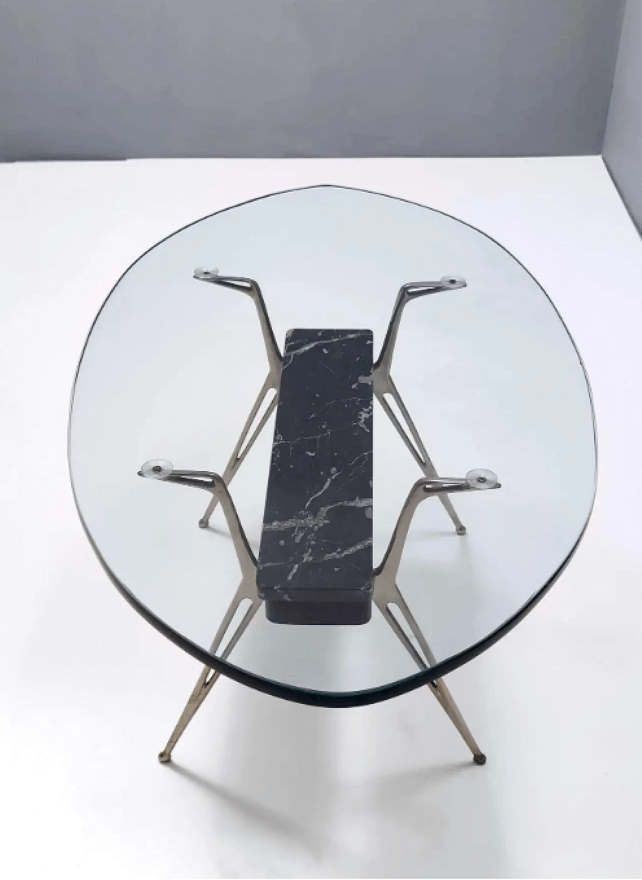 Tavolino ovale in vetro con marmo Portoro, anni '50 4