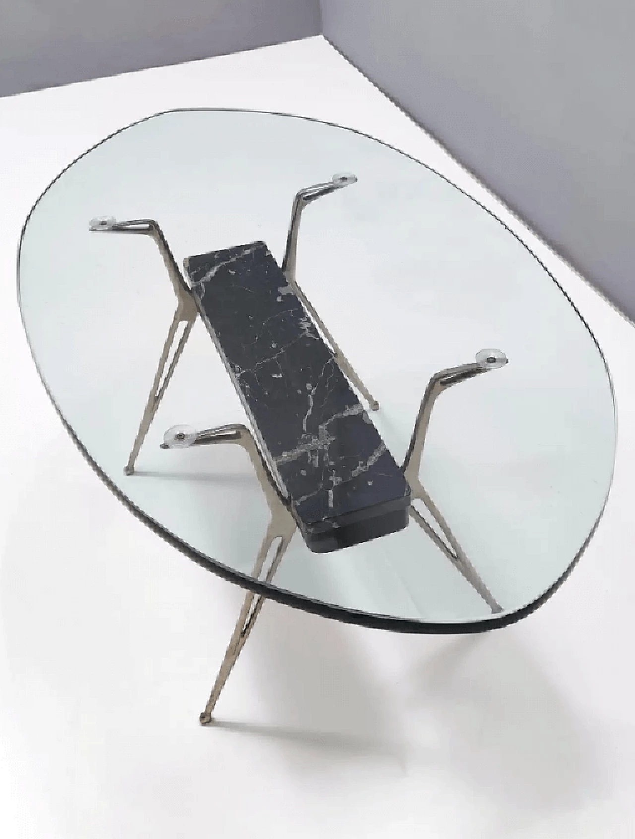 Tavolino ovale in vetro con marmo Portoro, anni '50 5