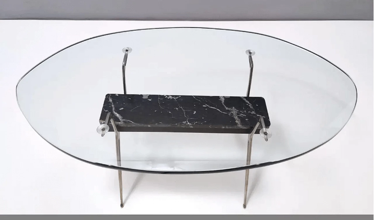 Tavolino ovale in vetro con marmo Portoro, anni '50 7