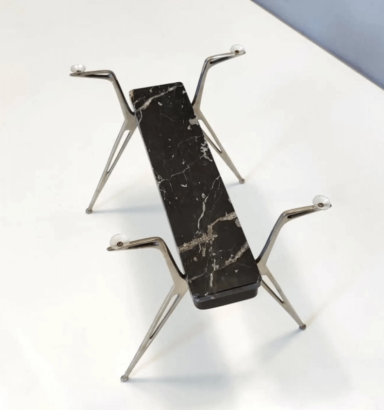 Tavolino ovale in vetro con marmo Portoro, anni '50 8