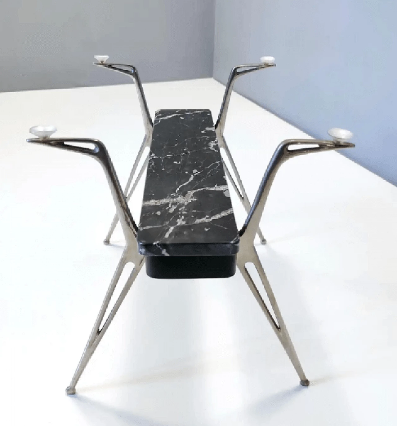 Tavolino ovale in vetro con marmo Portoro, anni '50 9