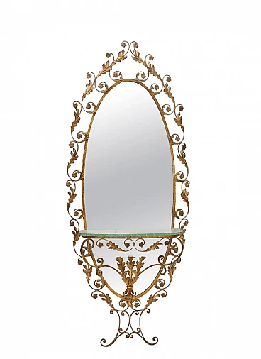 Entrance mirror and brass console table by Pierluigi Colli, 1960s