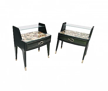 Pair of dark green stained beech bedside tables with painted tops, 1950s
