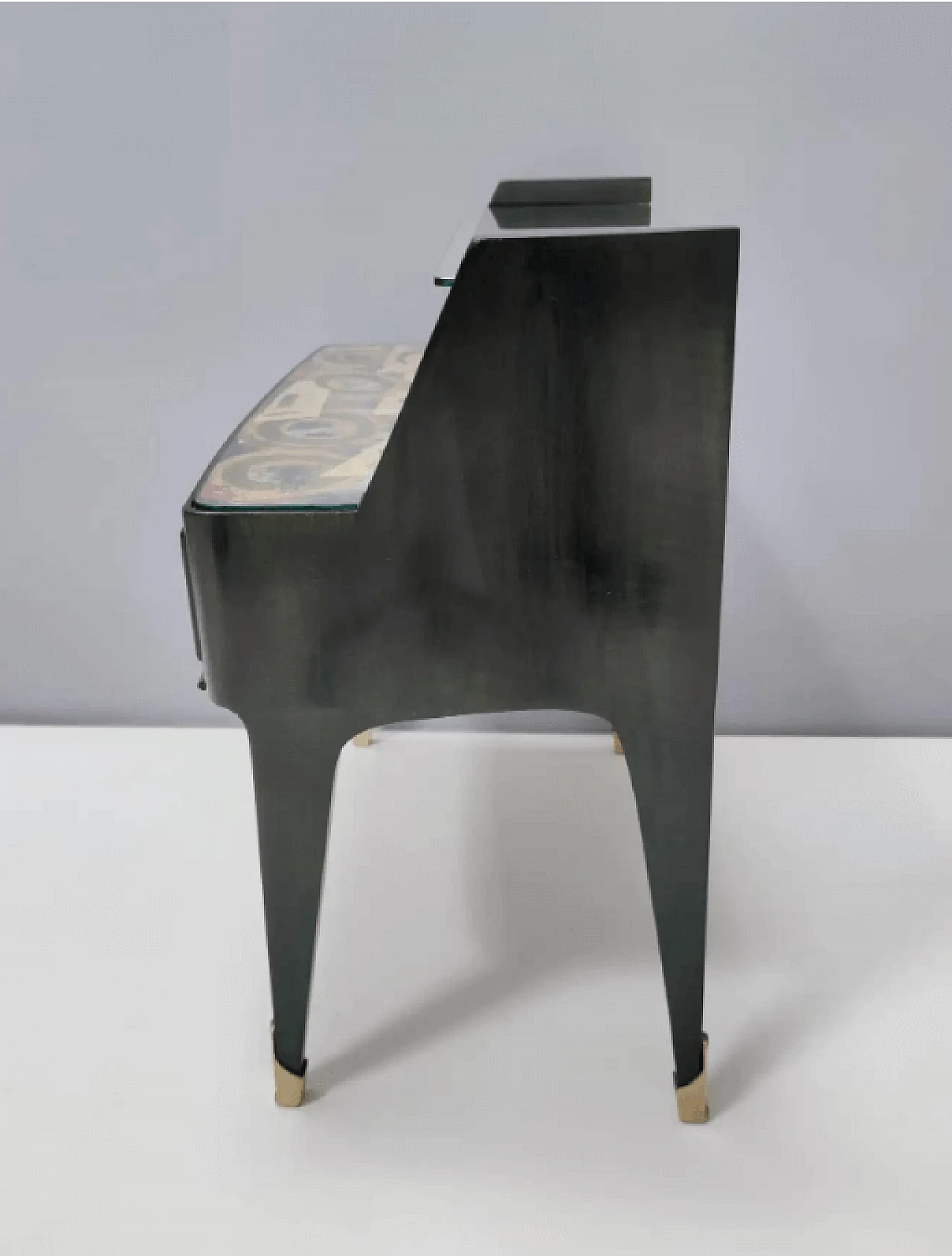 Pair of dark green stained beech bedside tables with painted tops, 1950s 6