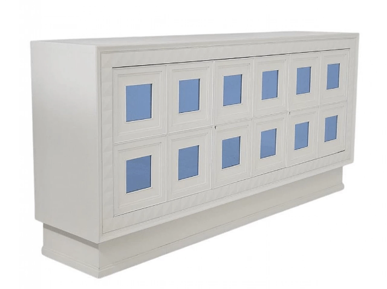 Credenza in legno bianco e specchi azzurri attribuita a Osvaldo Borsani, anni '50 1