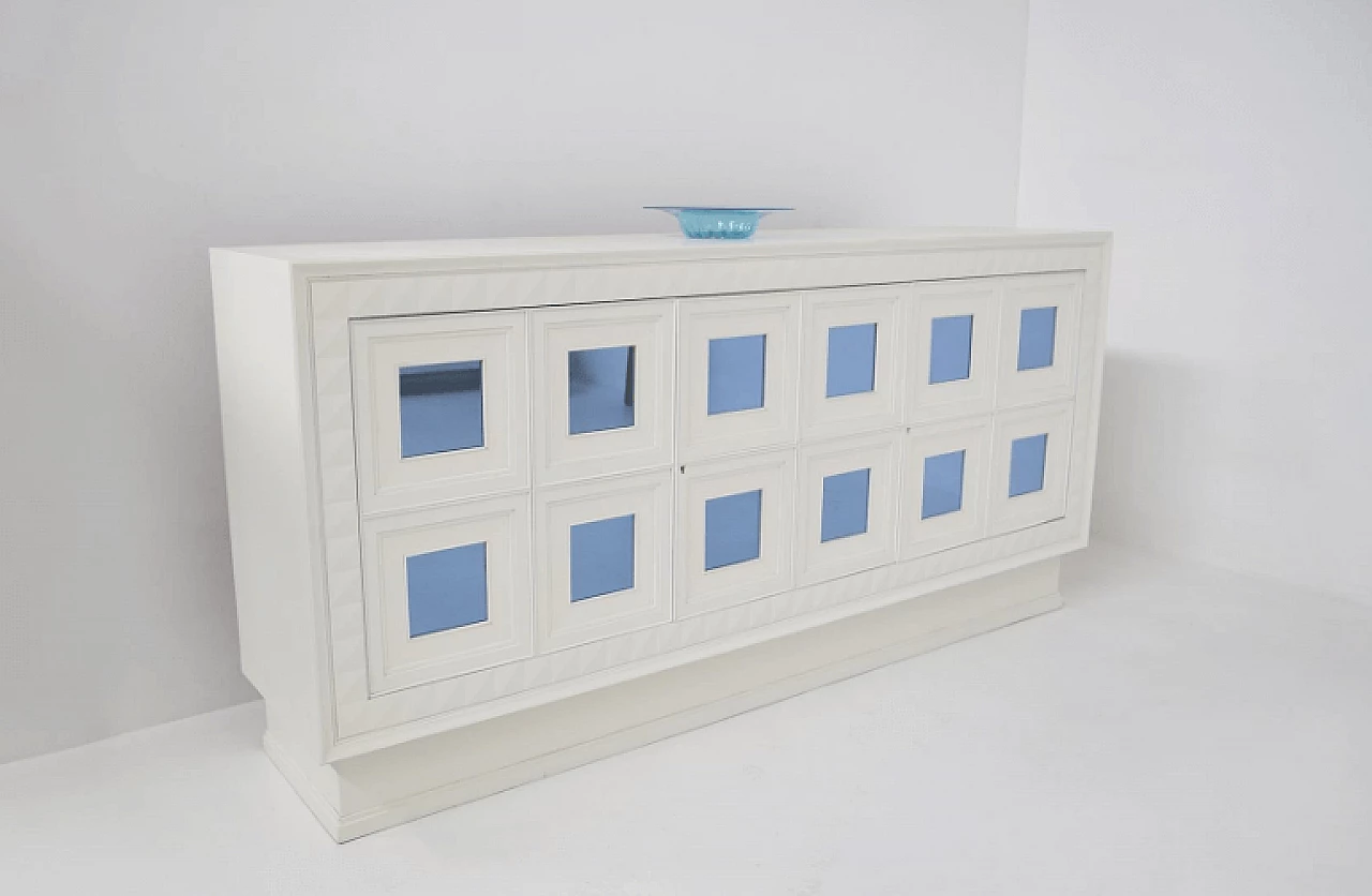 Sideboard in white wood and blue mirrors attributed to Osvaldo Borsani, 1950s 9