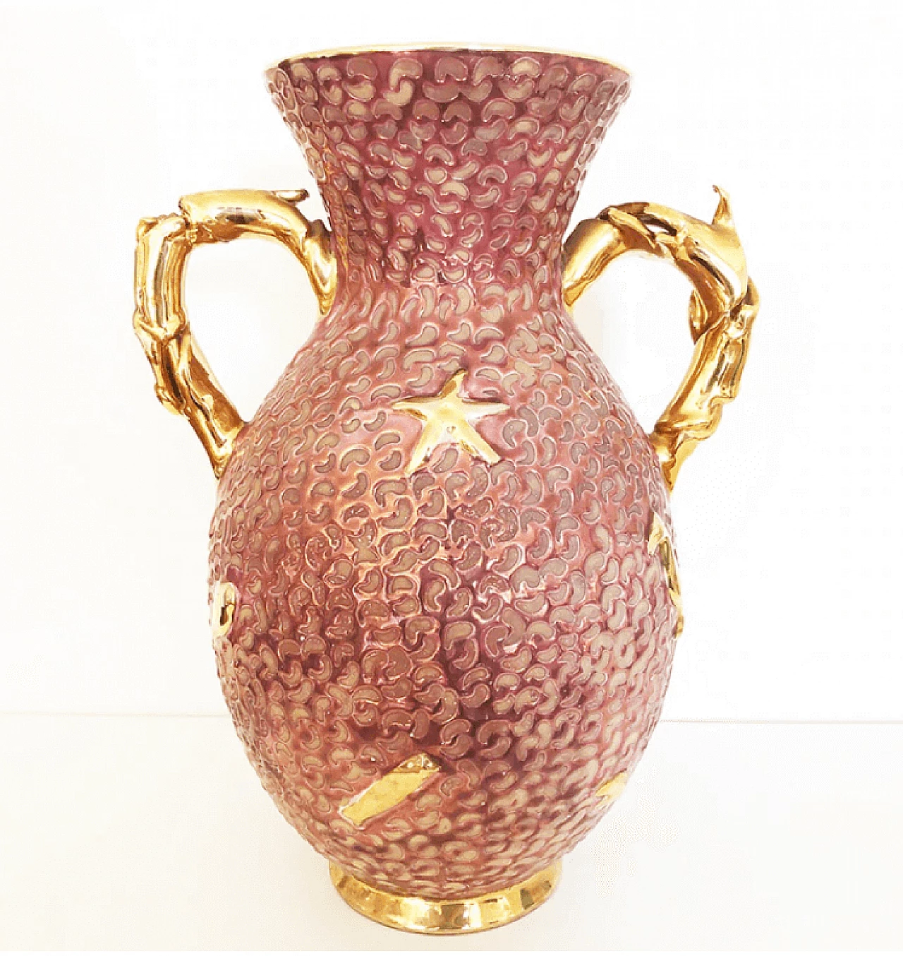 Vaso in ceramica, bronzo e oro, anni '60 1