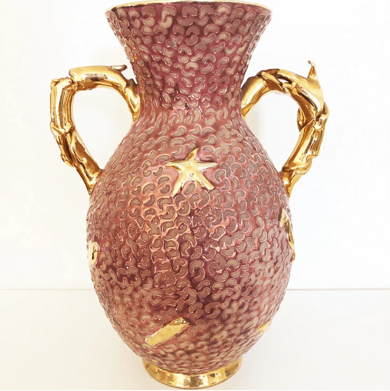 Vaso in ceramica, bronzo e oro, anni '60 2