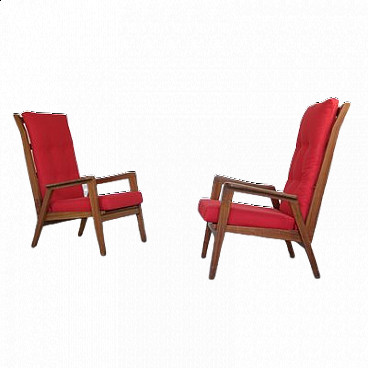 Pair of mahogany and fabric armchairs, 1960s