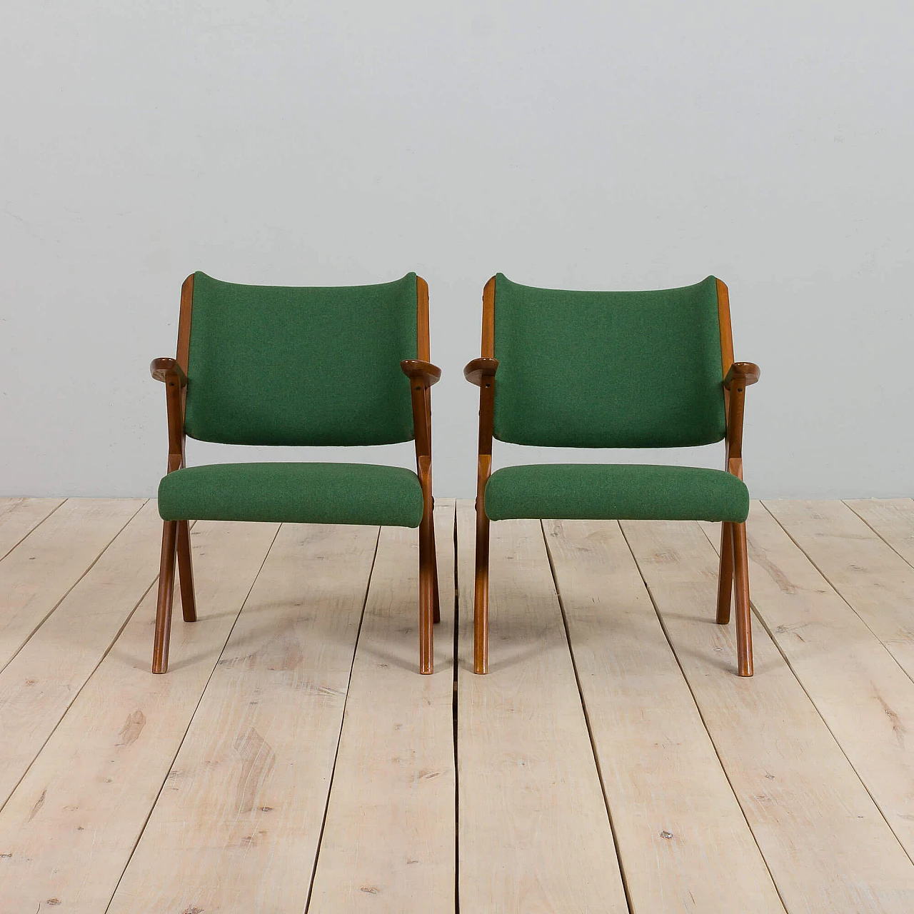 Pair of Dal Vera chairs in wood and wool, 1950s 3