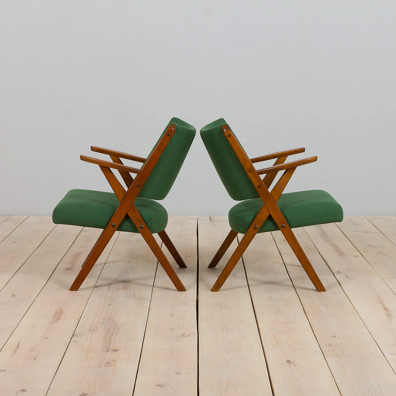 Pair of Dal Vera chairs in wood and wool, 1950s 5