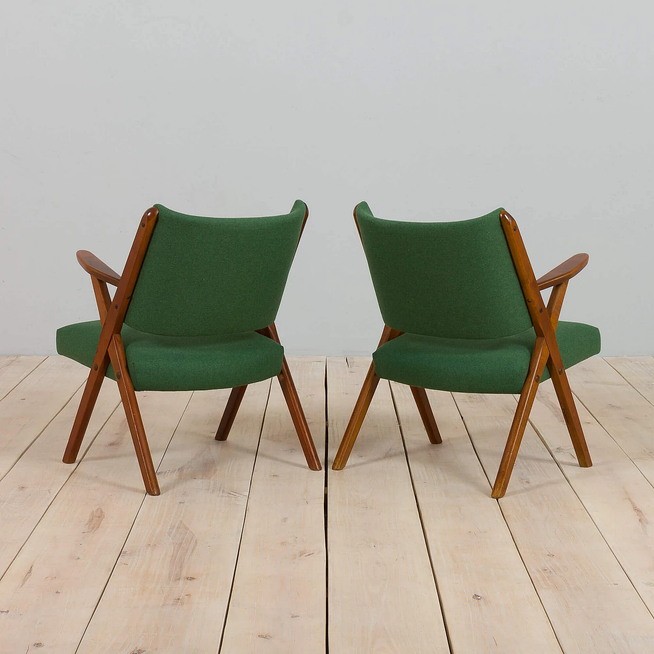 Pair of Dal Vera chairs in wood and wool, 1950s 6
