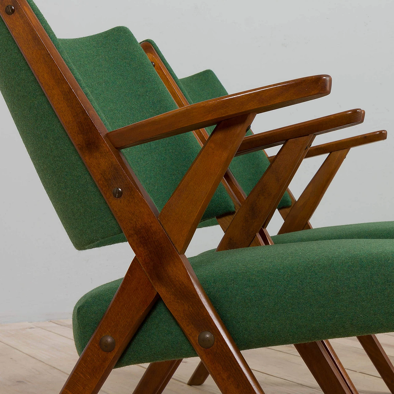 Pair of Dal Vera chairs in wood and wool, 1950s 9