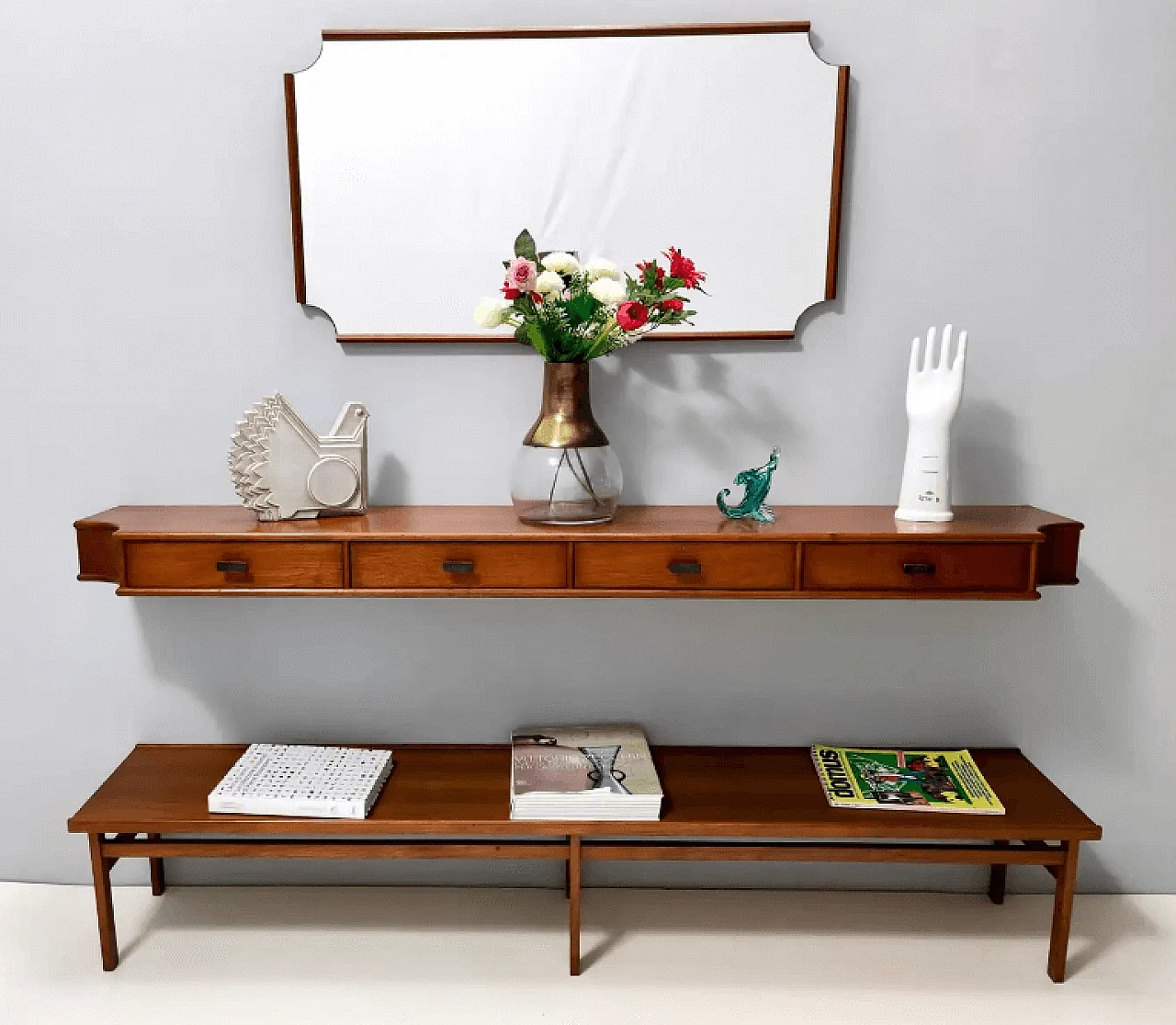 Mobili da ingresso in legno di noce di Brugnoli, anni '50 2