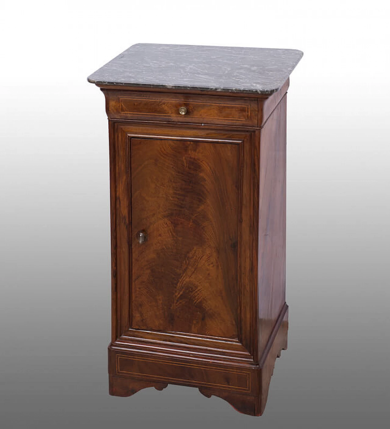 Louis Philippe style bedside table in mahogany feather with marble top, 19th century 1