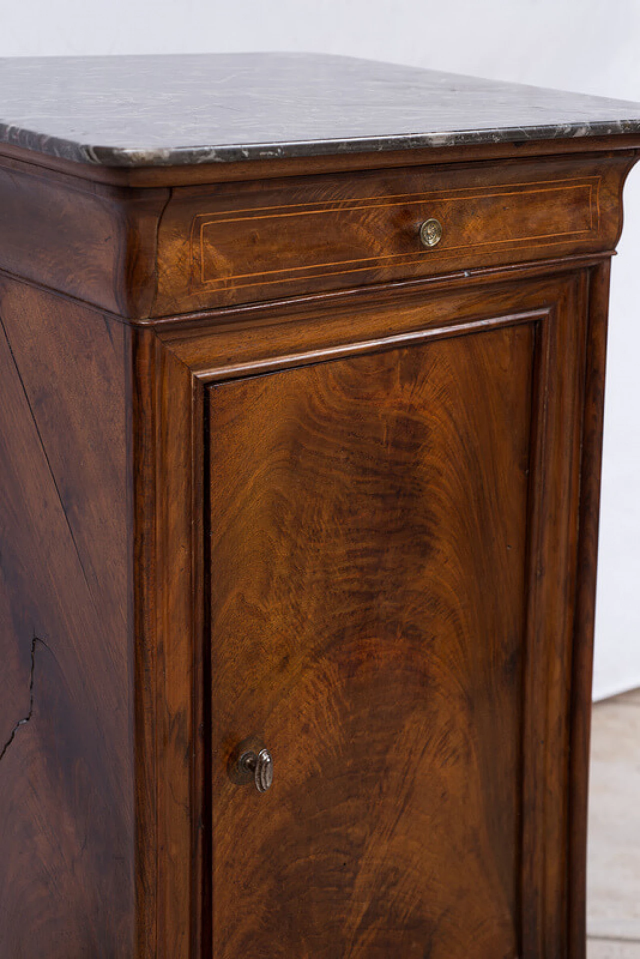 Louis Philippe style bedside table in mahogany feather with marble top, 19th century 3