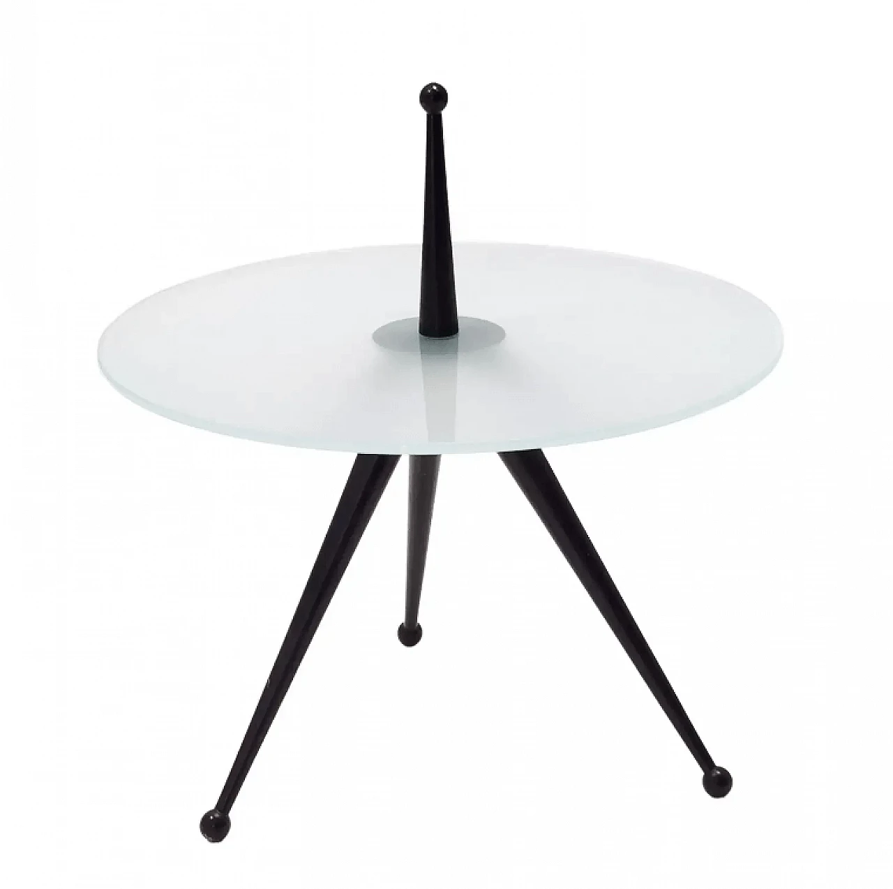 Tavolino tripode in faggio e vetro nello stile di Cesare Lacca, anni '80 1