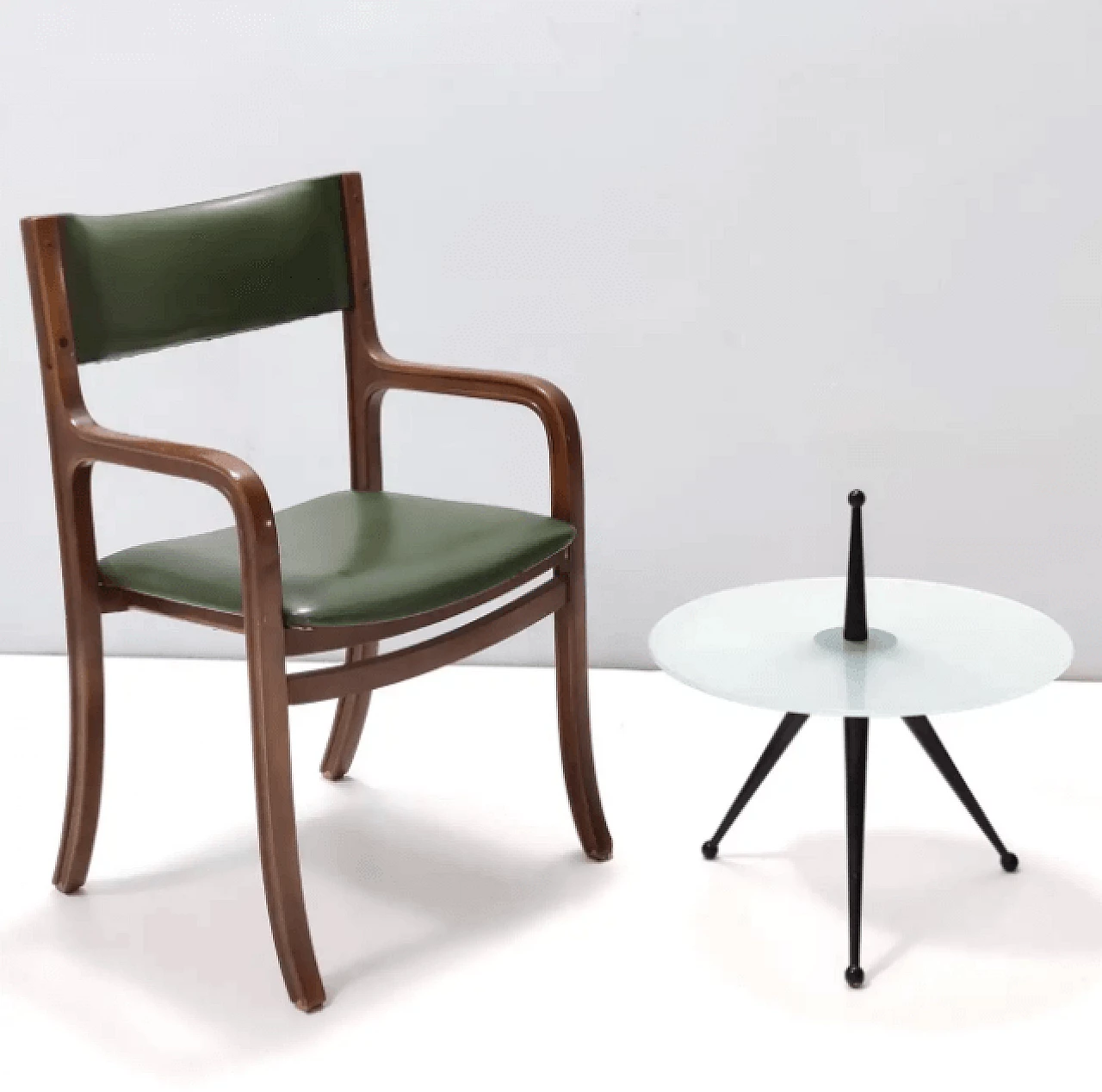 Tavolino tripode in faggio e vetro nello stile di Cesare Lacca, anni '80 2