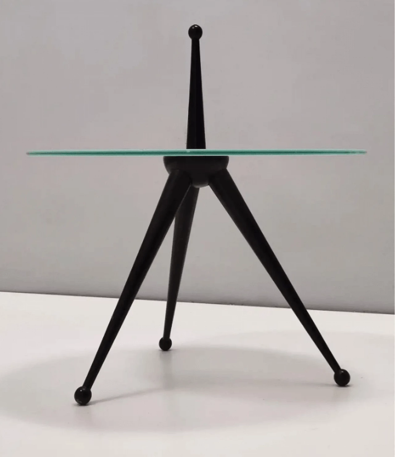 Beech and glass tripod coffee table in the style of Cesare Lacca, 1980s 10