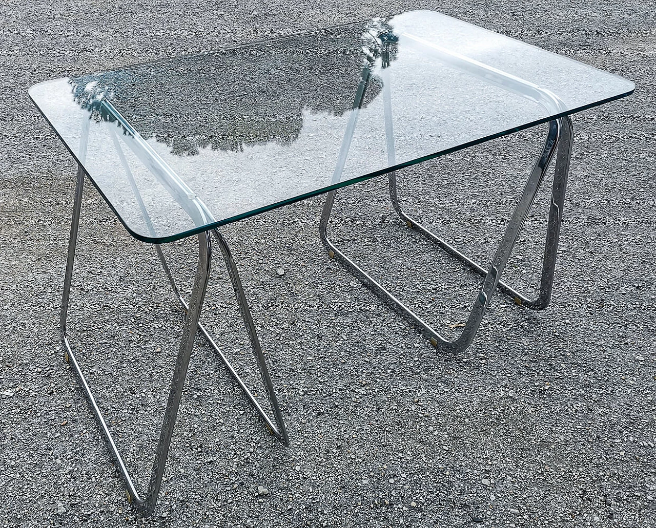 Table with crystal top and chrome trestles, 1990s 3