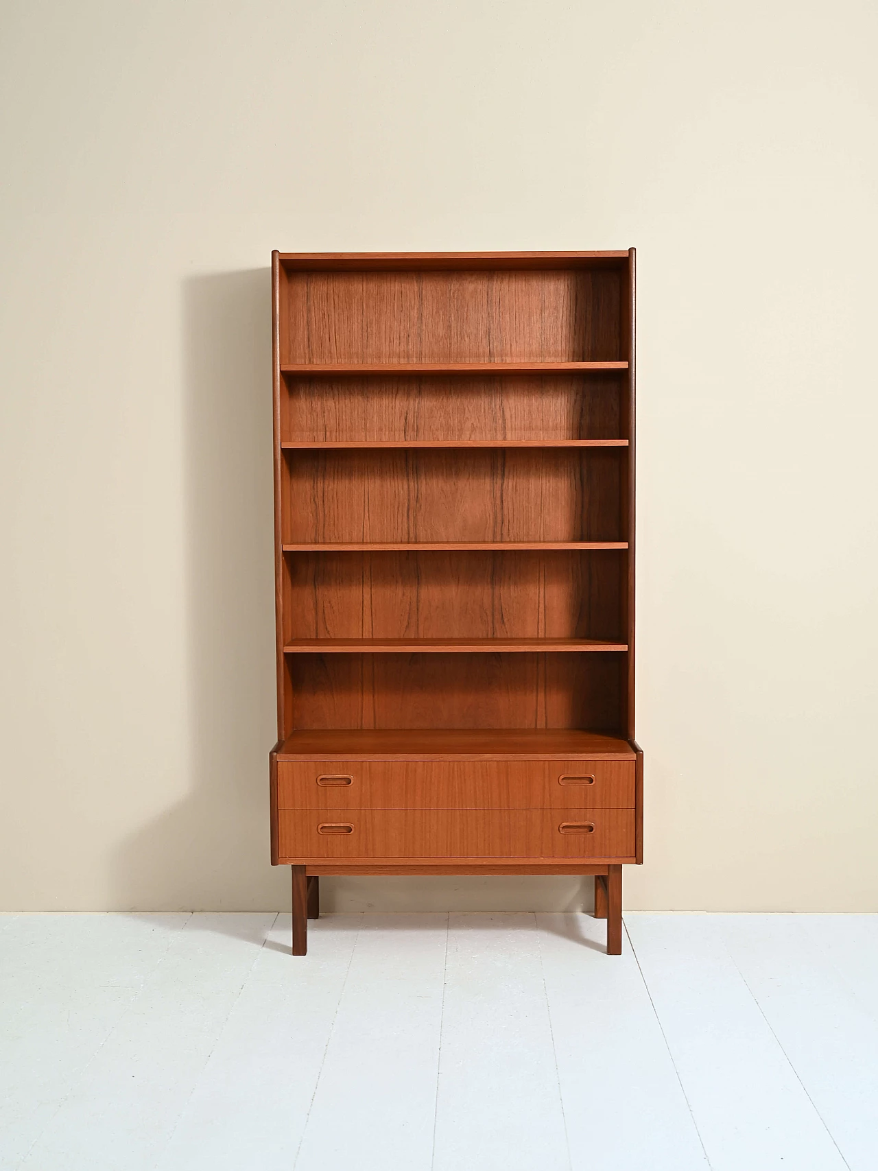 Teak bookcase with adjustable shelves and drawers, 1960s 1