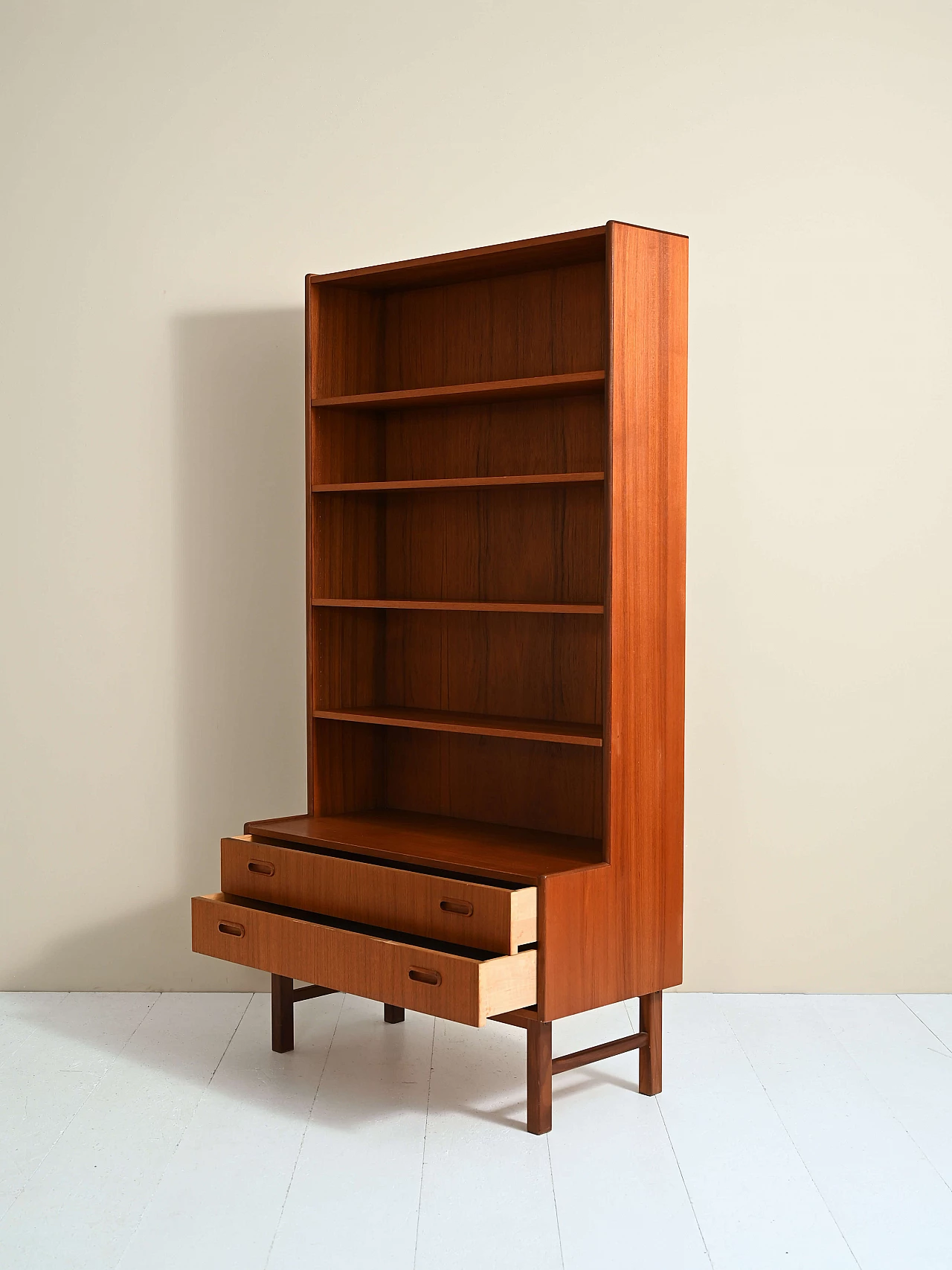 Teak bookcase with adjustable shelves and drawers, 1960s 11