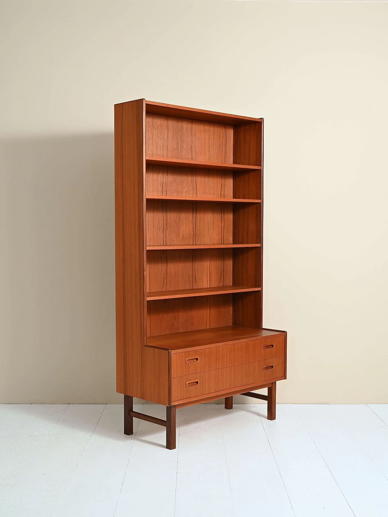Teak bookcase with adjustable shelves and drawers, 1960s 12