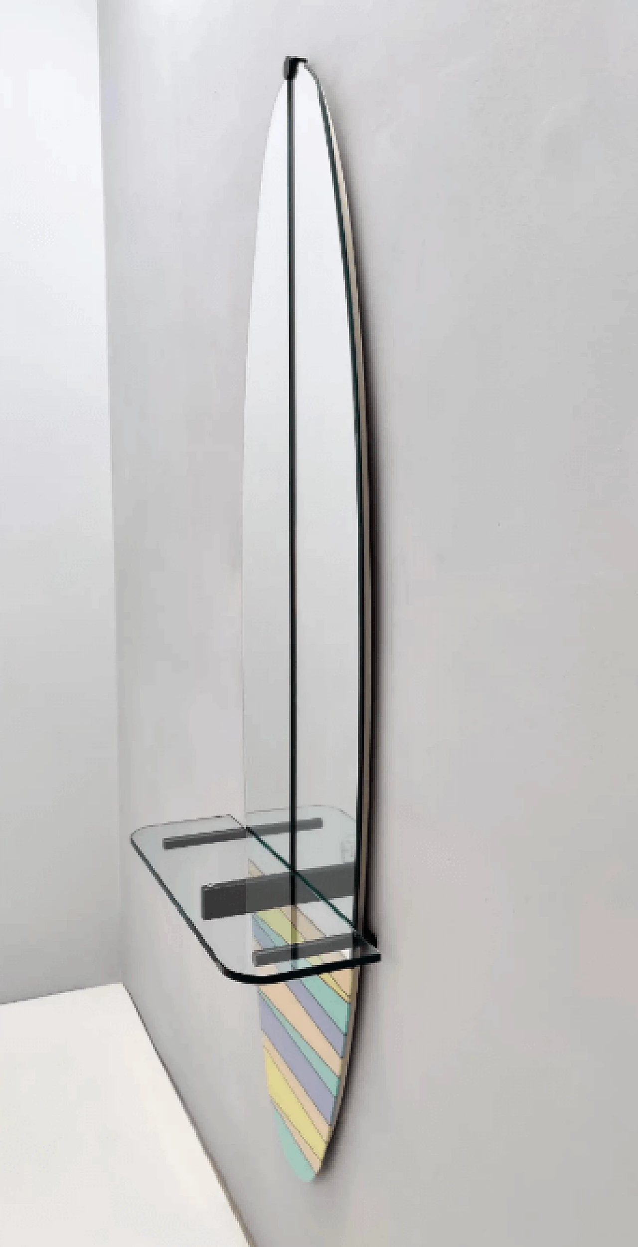 Specchio da ingresso a parete e tavolo consolle con piano in vetro, anni '80 6