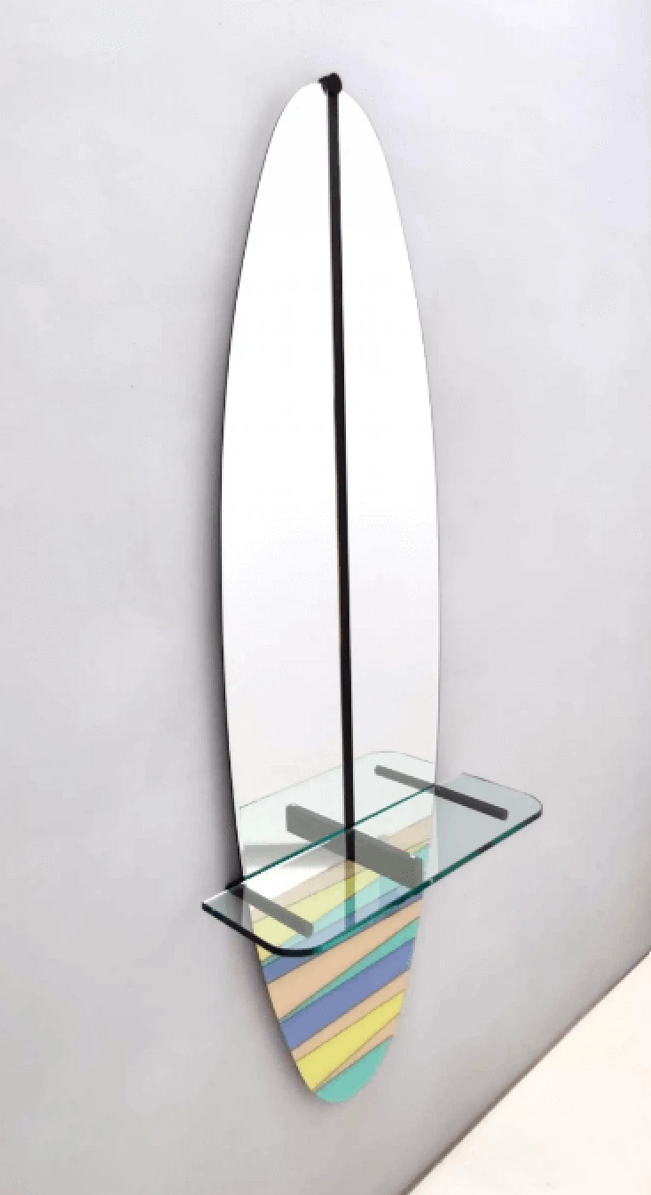 Specchio da ingresso a parete e tavolo consolle con piano in vetro, anni '80 8