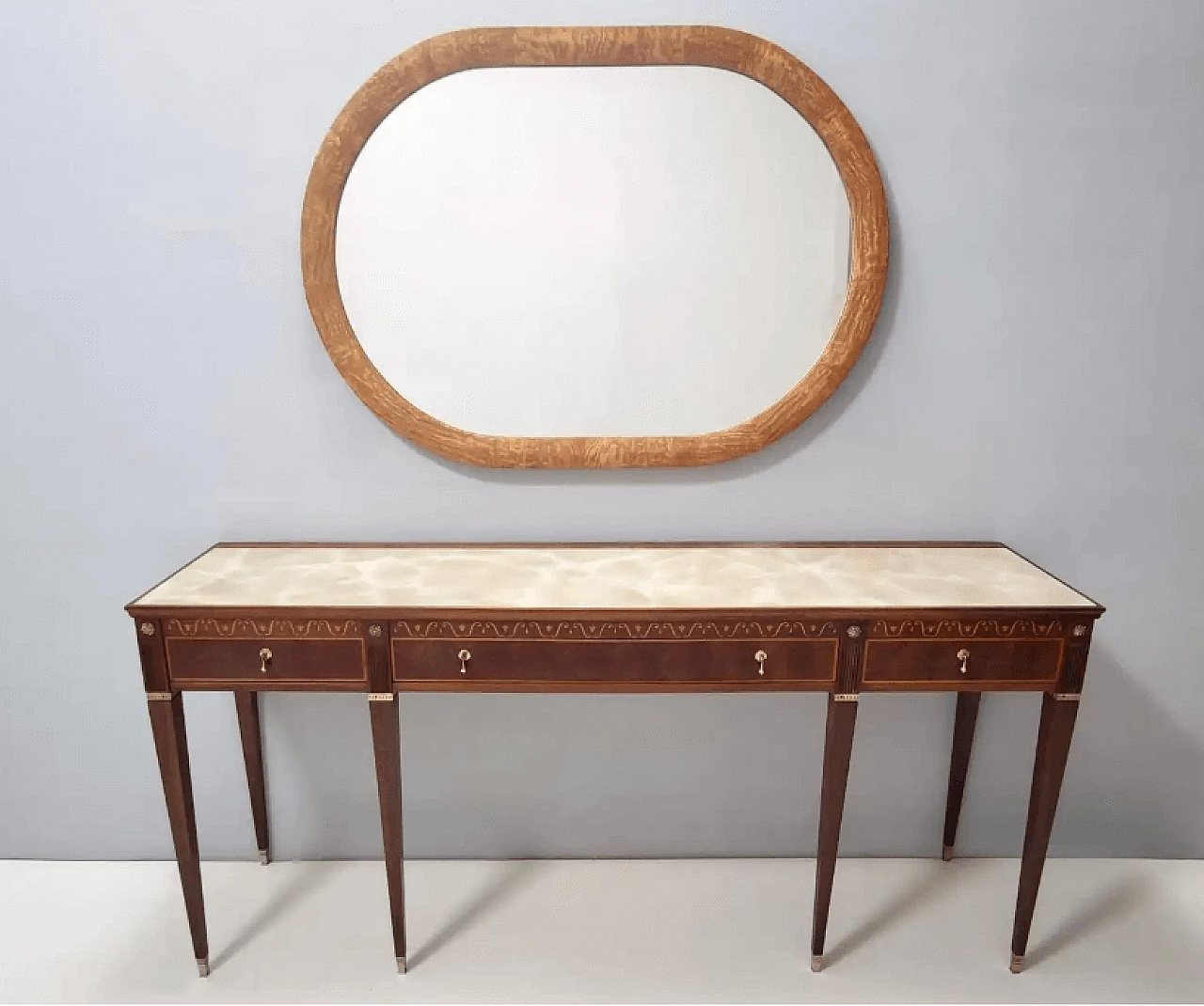Oval wall mirror with ash frame, 1950s 3
