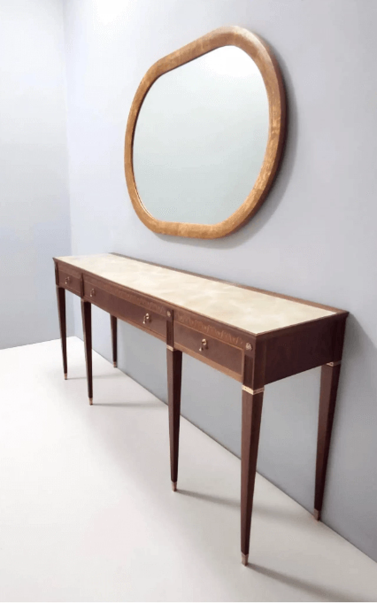 Oval wall mirror with ash frame, 1950s 4