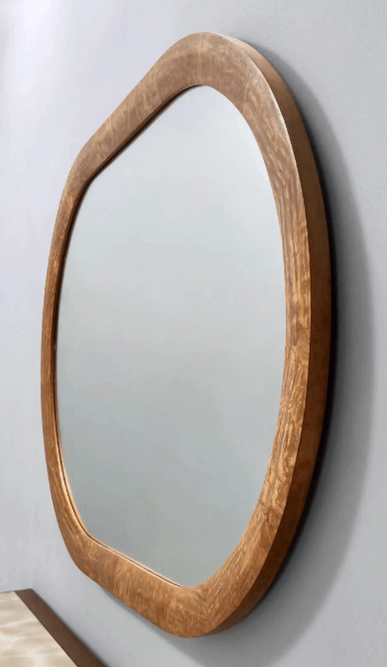 Oval wall mirror with ash frame, 1950s 7
