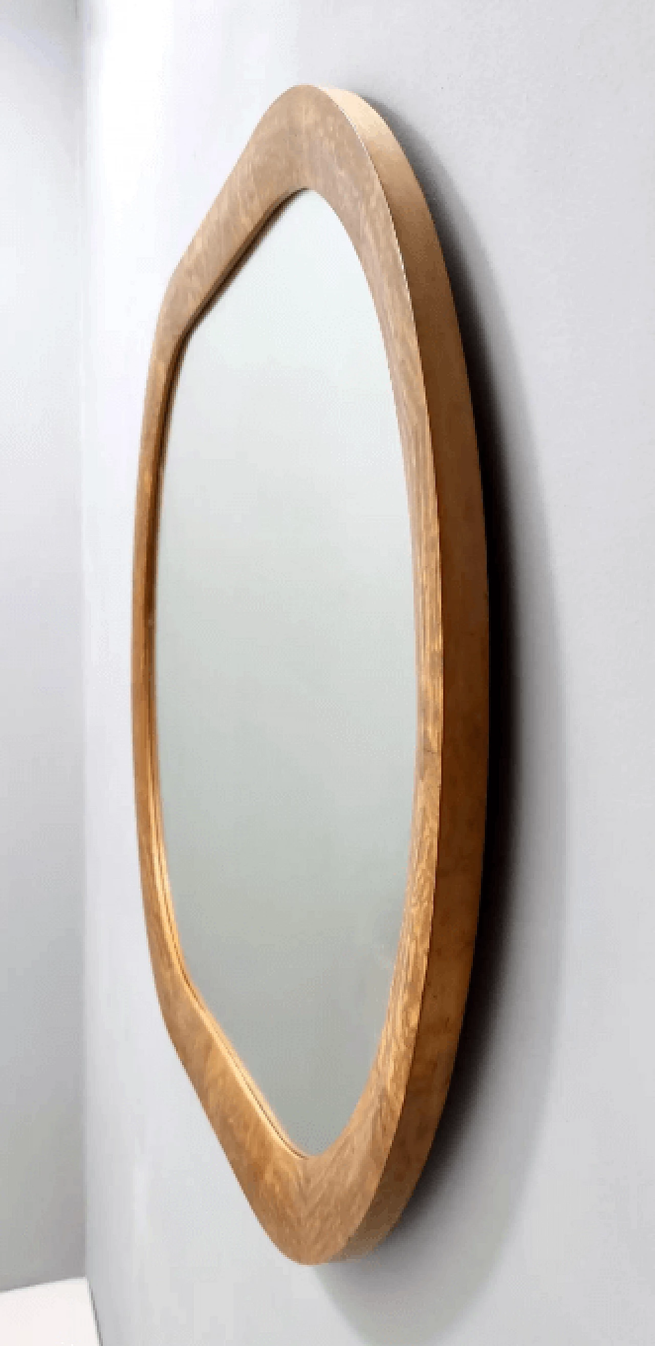 Oval wall mirror with ash frame, 1950s 8