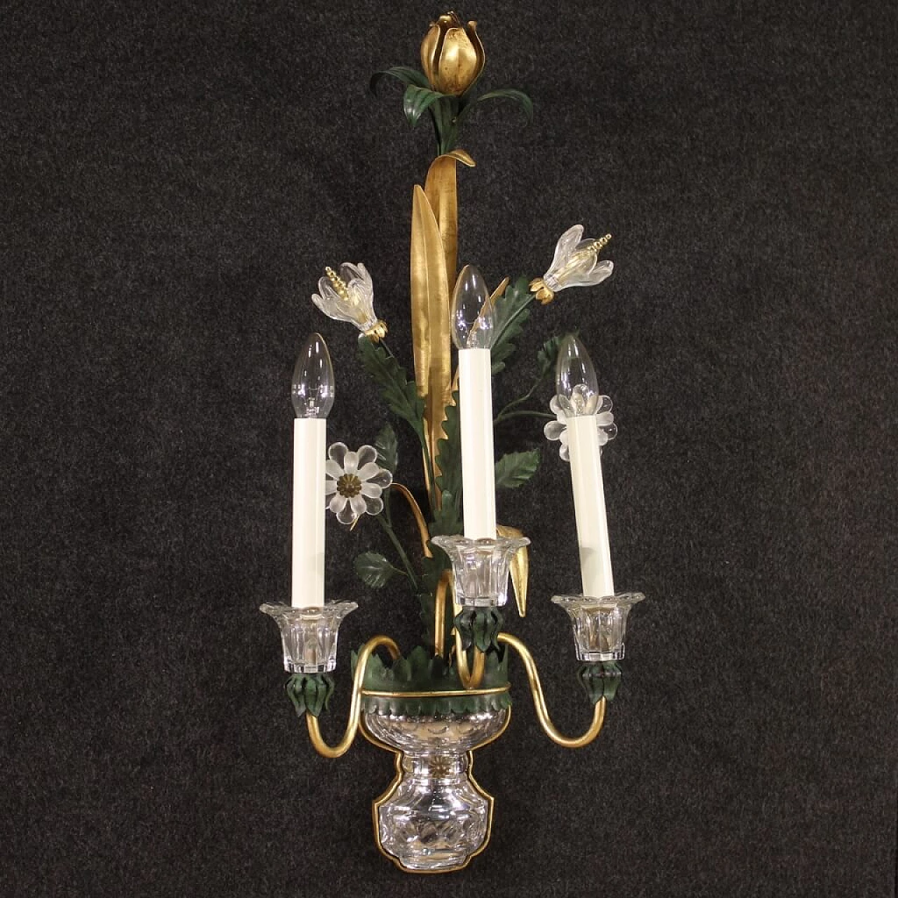 Crystal and gilded metal wall sconce, 1970s 1