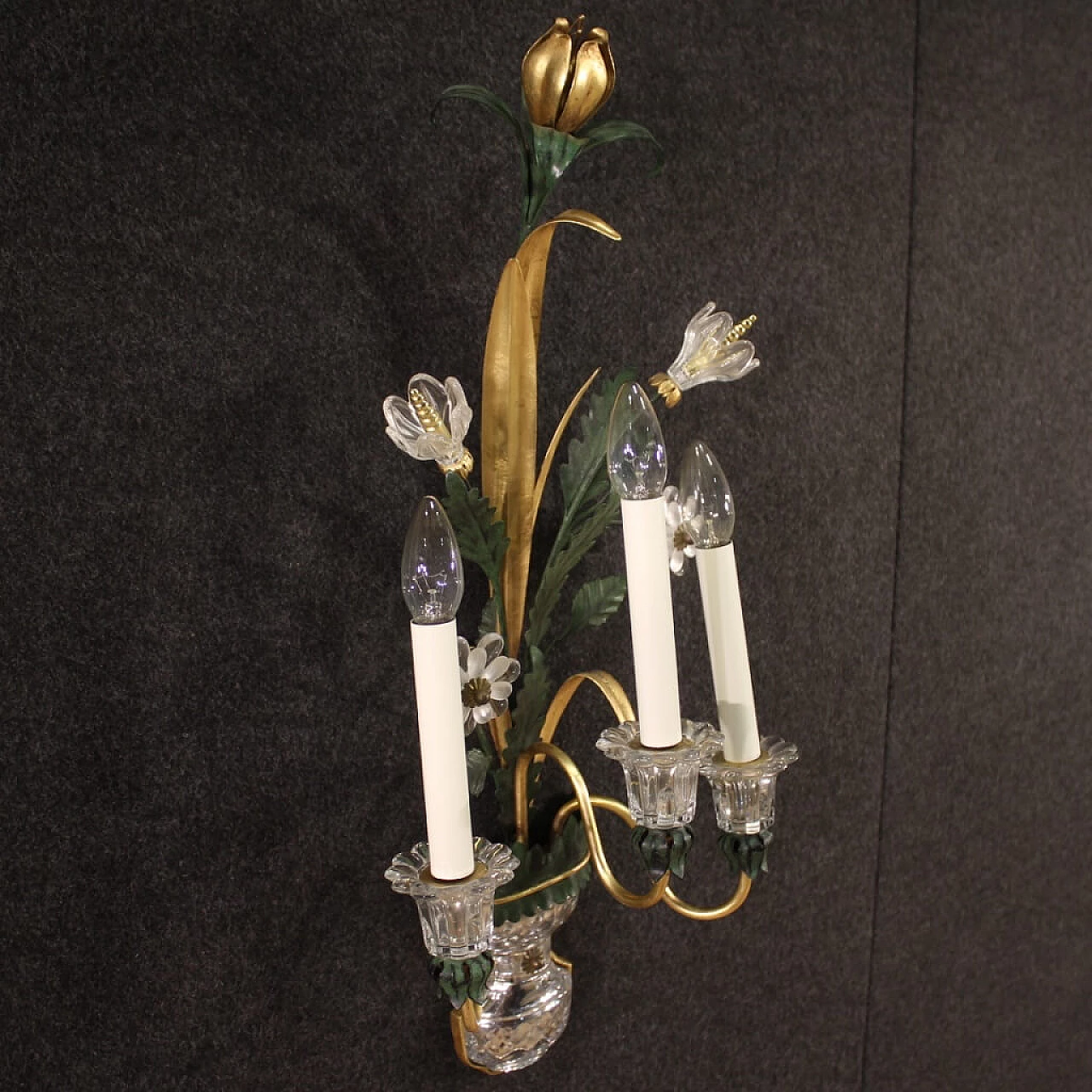 Crystal and gilded metal wall sconce, 1970s 9
