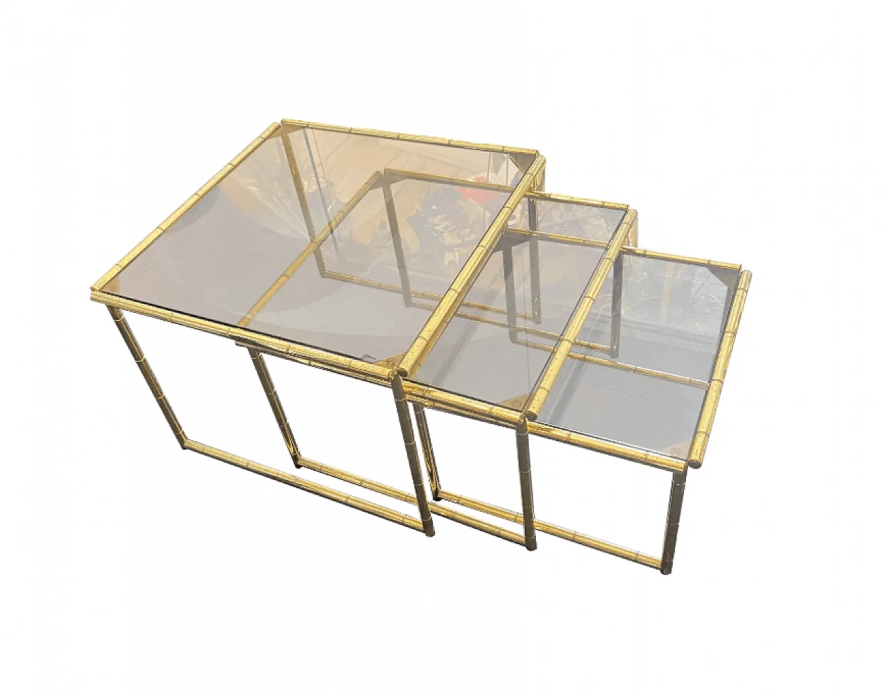 3 Brass and smoked glass side tables, 1960s 1