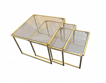 3 Brass and smoked glass side tables, 1960s