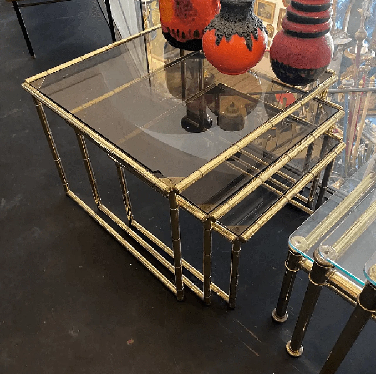 3 Brass and smoked glass side tables, 1960s 12