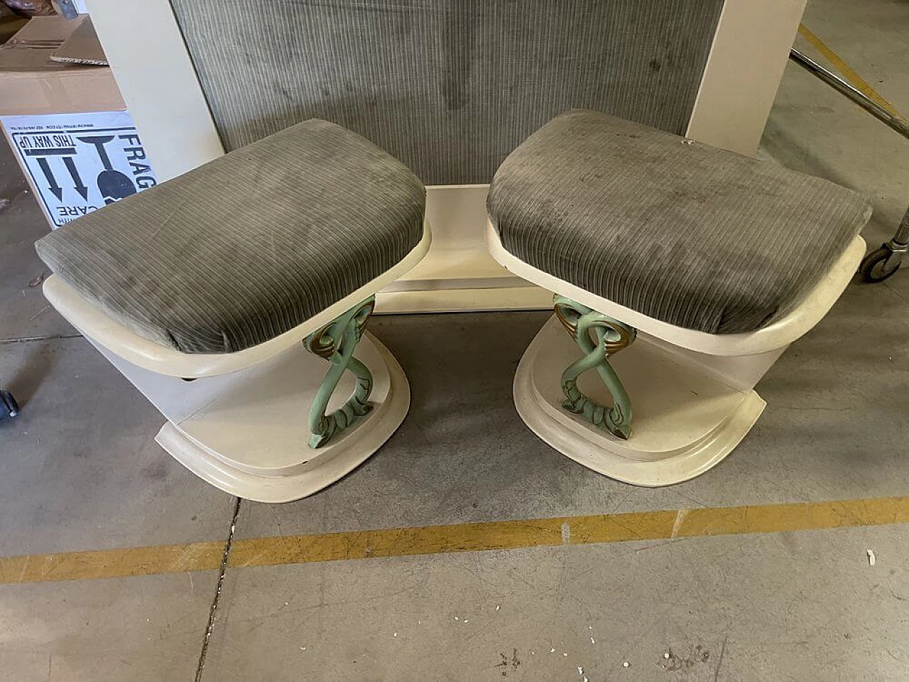 Pair of wood and fabric stools by Pier Luigi Colli, 1950s 4