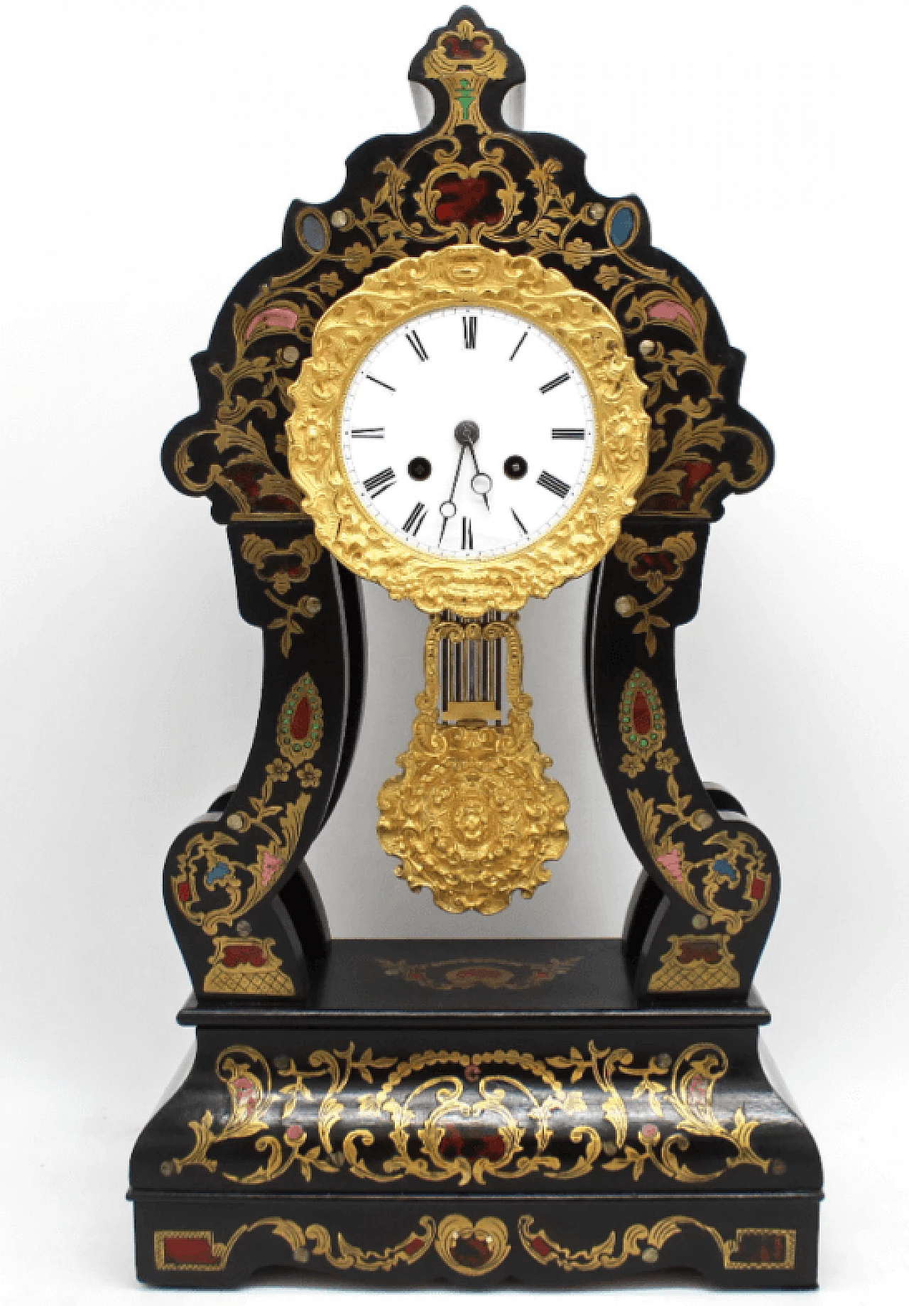 Orologio a pendolo in legno e madreperla in stile Napoleone III, '800 1