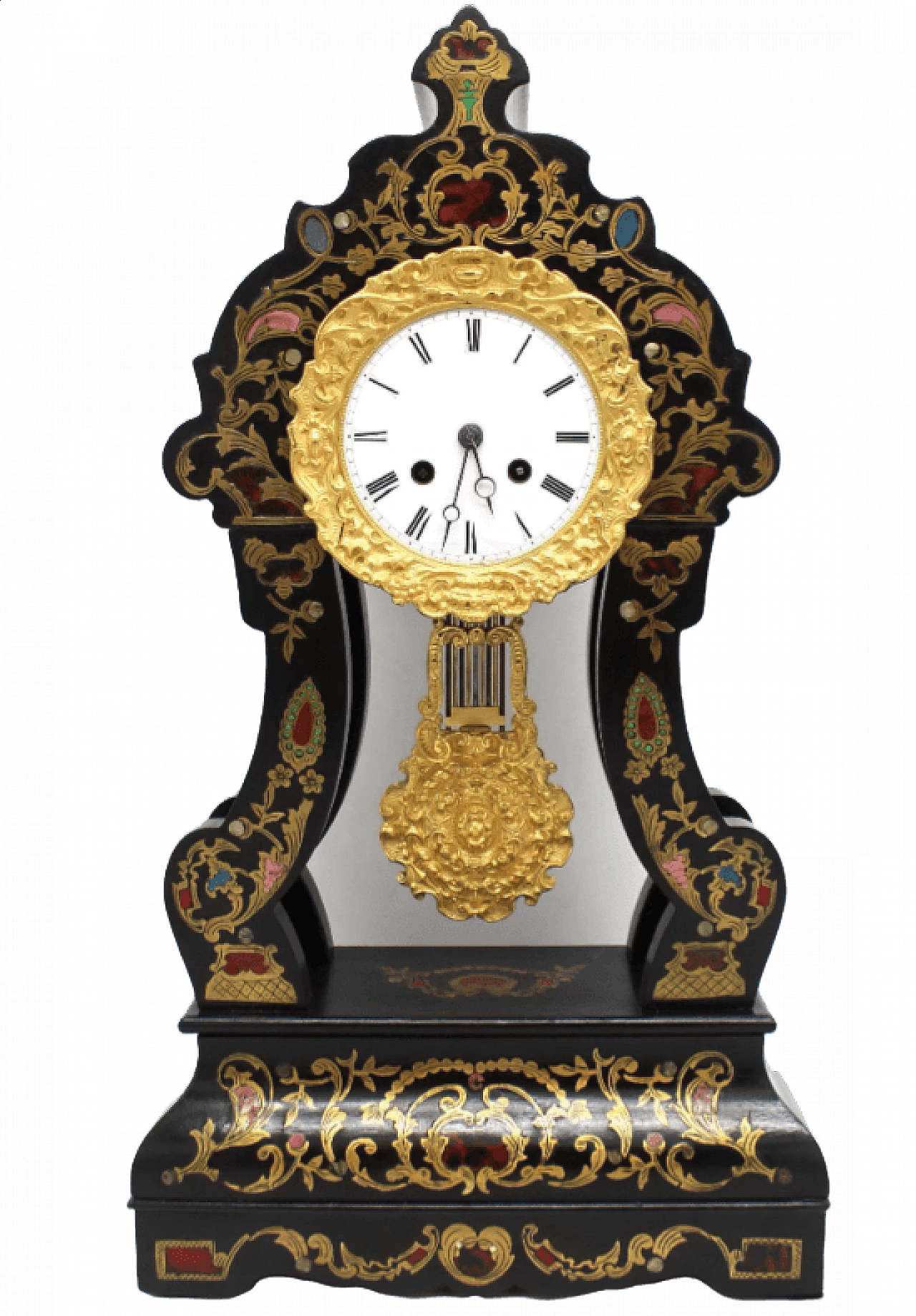 Orologio a pendolo in legno e madreperla in stile Napoleone III, '800 3