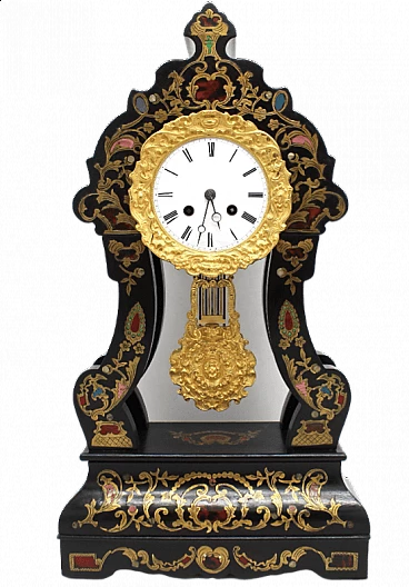 Napoleon III style wood and mother-of-pearl pendulum clock, 1800s