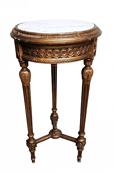 Louis XVI-style coffee table in gilded wood and Carrara marble, 1920s
