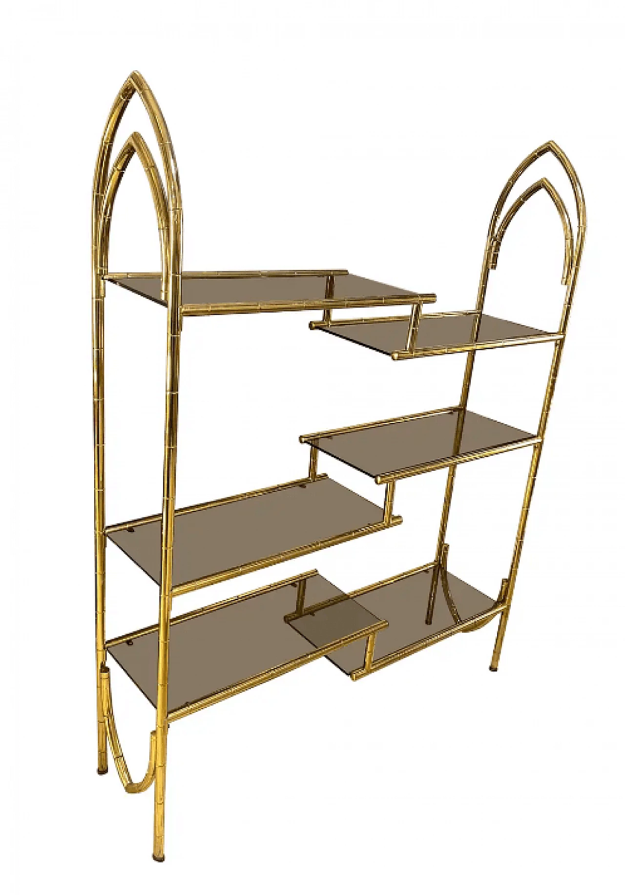 Brass and smoked glass bookcase, 1960s 1