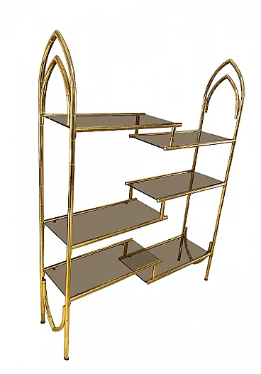 Brass and smoked glass bookcase, 1960s