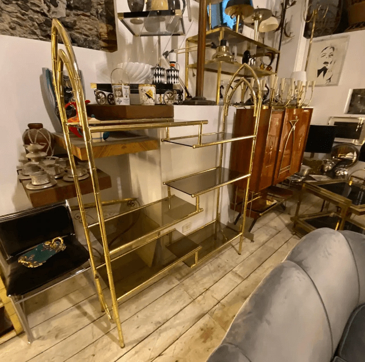 Brass and smoked glass bookcase, 1960s 2